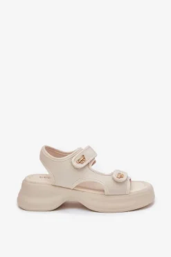 Sandały Damskie Ze Złotymi Detalami Beżowe Luvira