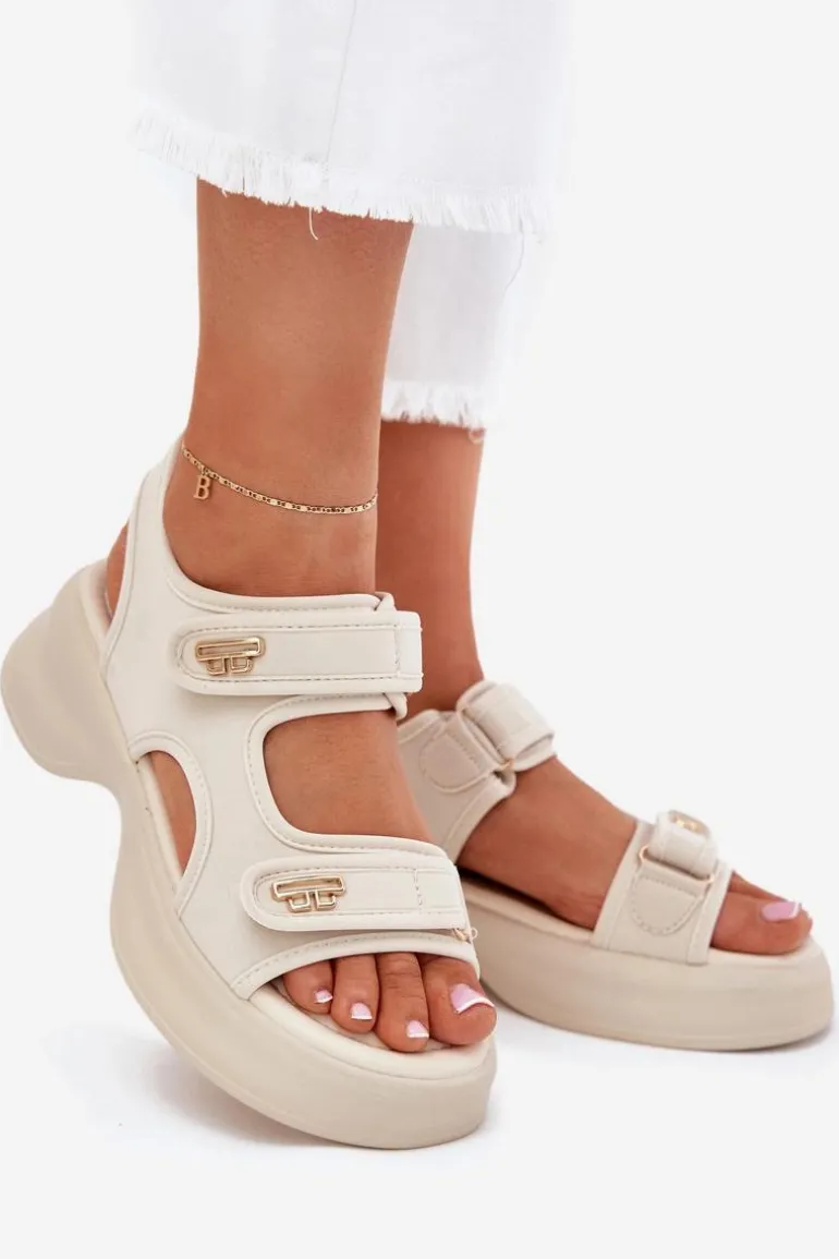 Sandały Damskie Ze Złotymi Detalami Beżowe Luvira