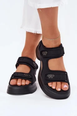 Sandały Damskie Ze Złotymi Detalami Czarne Luvira