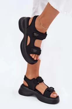 Sandały Damskie Ze Złotymi Detalami Czarne Luvira