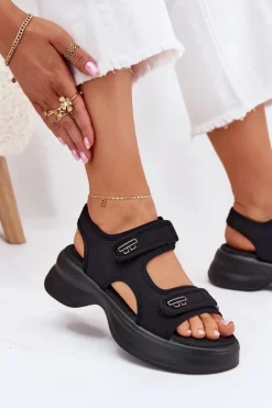 Sandały Damskie Ze Złotymi Detalami Czarne Luvira