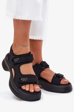 Sandały Damskie Ze Złotymi Detalami Czarne Luvira