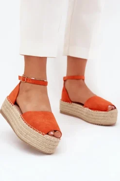 Sandały Espadryle Damskie Na Platformie Z Plecionką Pomarańczowe Selise