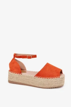 Sandały Espadryle Damskie Na Platformie Z Plecionką Pomarańczowe Selise