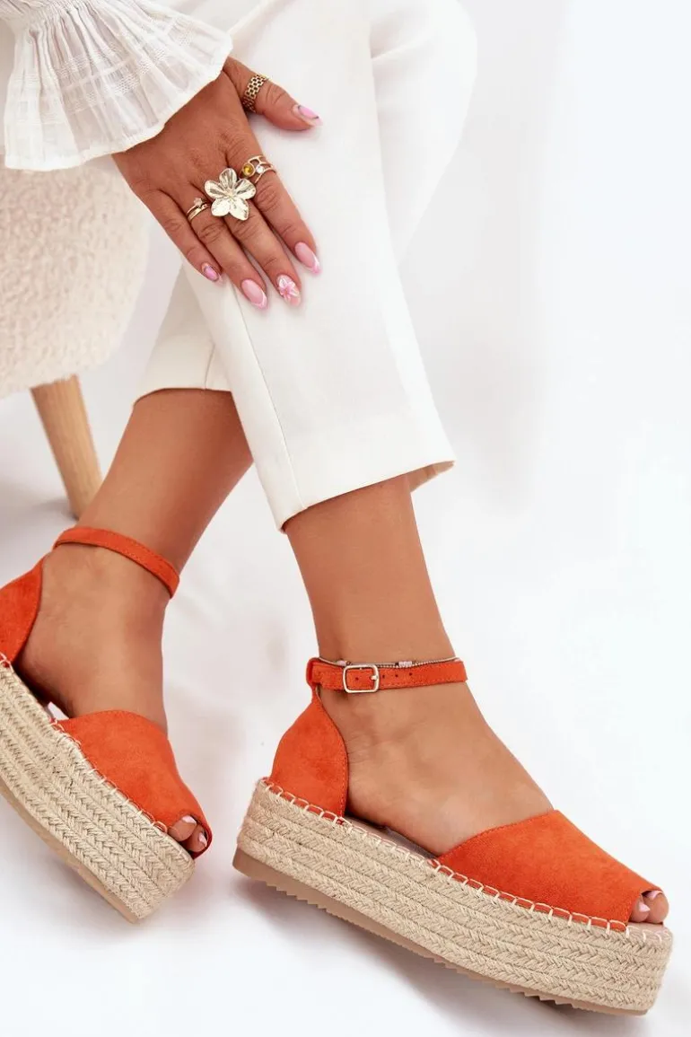 Sandały Espadryle Damskie Na Platformie Z Plecionką Pomarańczowe Selise
