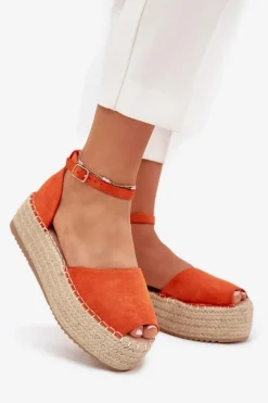 Sandały Espadryle Damskie Na Platformie Z Plecionką Pomarańczowe Selise