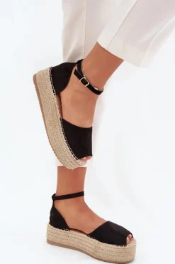Sandały Espadryle Damskie Na Platformie Z Plecionką Czarne Selise