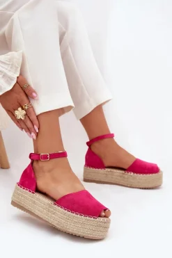 Sandały Espadryle Damskie Na Platformie Z Plecionką Fuksja Selise