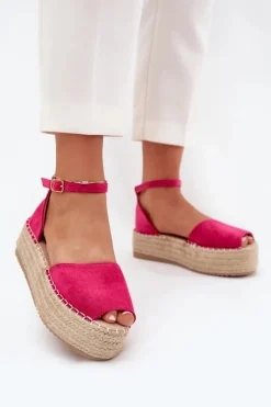 Sandały Espadryle Damskie Na Platformie Z Plecionką Fuksja Selise