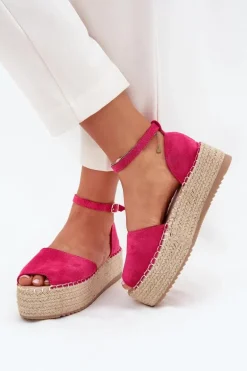 Sandały Espadryle Damskie Na Platformie Z Plecionką Fuksja Selise