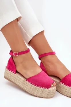 Sandały Espadryle Damskie Na Platformie Z Plecionką Fuksja Selise