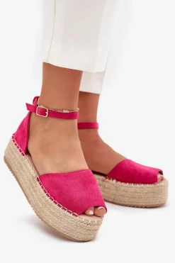 Sandały Espadryle Damskie Na Platformie Z Plecionką Fuksja Selise