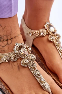 Sandały Japonki Na Korkowej Platformie Złote Naomi