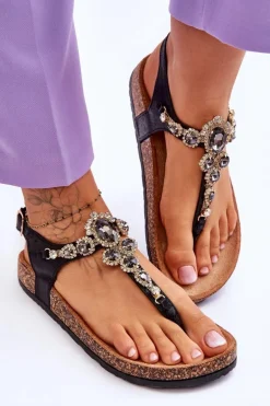 Sandały Japonki Na Korkowej Platformie Czarne Naomi