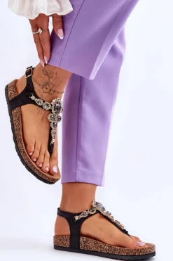 Sandały Japonki Na Korkowej Platformie Czarne Naomi