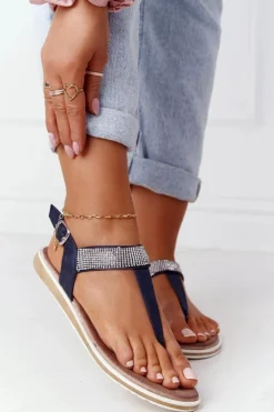 Sandały Japonki Z Cyrkoniami S.Barski 701-12 Granatowe