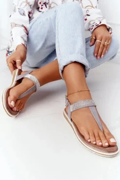 Sandały Japonki Z Cyrkoniami S.Barski 701-12 Szare