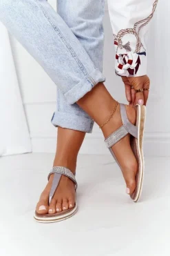 Sandały Japonki Z Cyrkoniami S.Barski 701-12 Szare