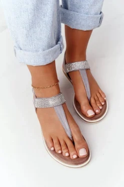 Sandały Japonki Z Cyrkoniami S.Barski 701-12 Szare