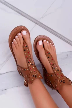 Sandały Japonki Z Dżetami Lu Boo Camel