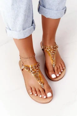 Sandały Japonki Z Kamieniami Lu Boo Złote