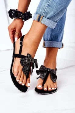 Sandały Japonki Z Kokardką Lu Boo Czarne