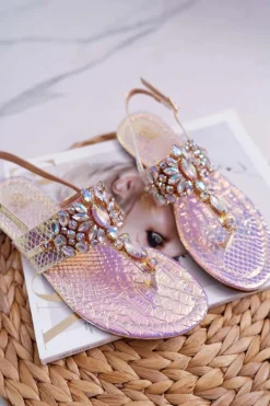 Sandały Japonki Z Kryształami Lu Boo Różowe