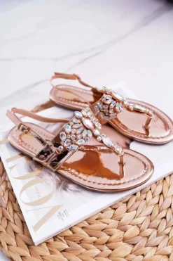 Sandały Japonki Z Kryształami Lu Boo Różowe Złoto