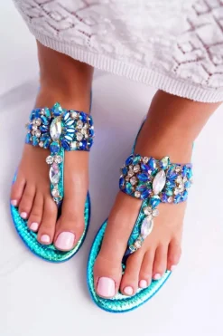 Sandały Japonki Z Kryształami Lu Boo Niebieskie