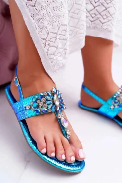 Sandały Japonki Z Kryształami Lu Boo Niebieskie