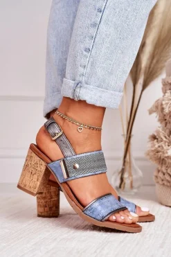 Sandały Na Korkowym Słupku Niebieskie Emmy