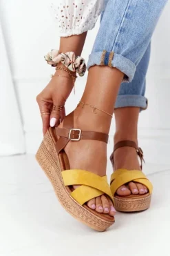 Sandały Na Koturnie S.Barski GD-38 Żółte