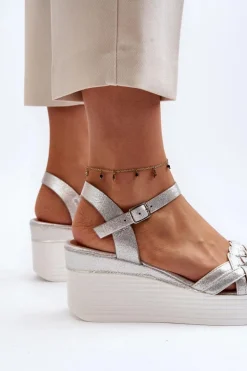 Sandały Na Koturnie Srebrne Esinna