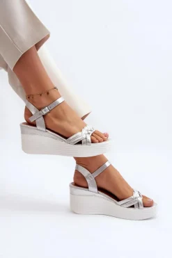 Sandały Na Koturnie Srebrne Esinna