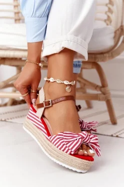 Sandały Na Koturnie W Stylu Marynarskim Czerwone La Isla Bonita