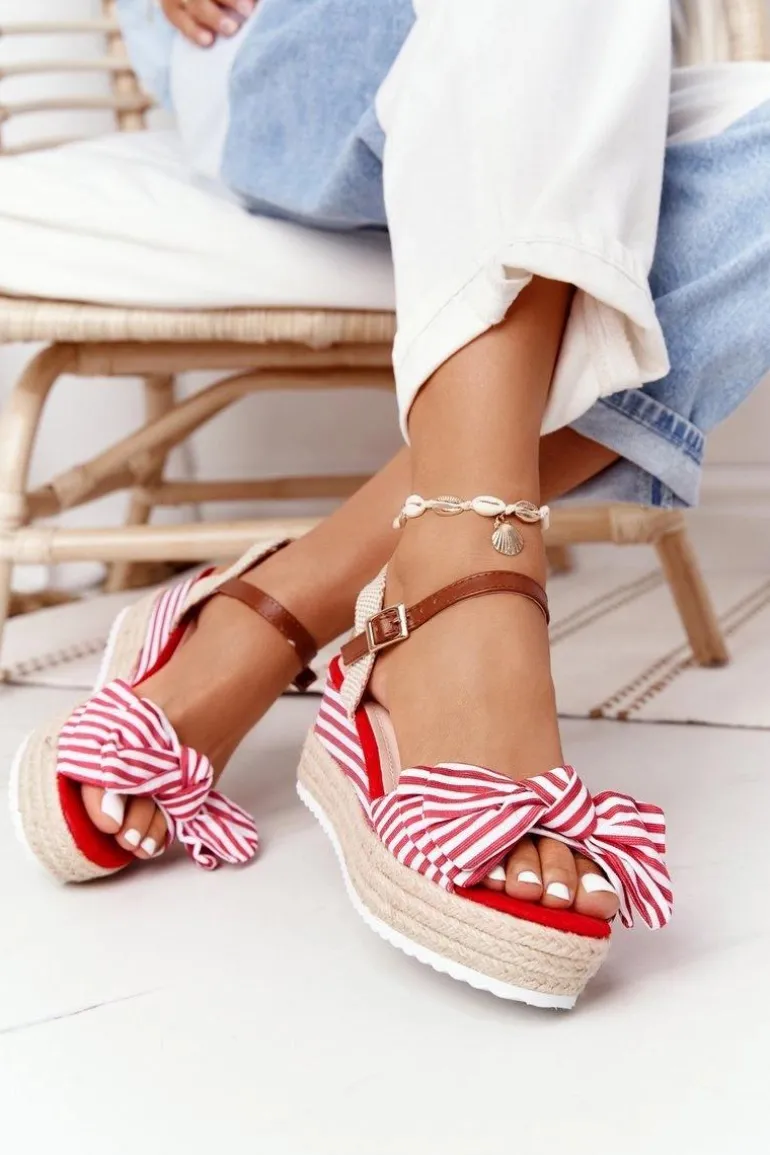 Sandały Na Koturnie W Stylu Marynarskim Czerwone La Isla Bonita
