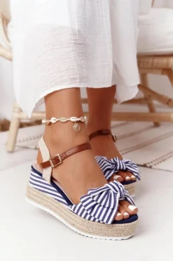 Sandały Na Koturnie W Stylu Marynarskim Niebieskie La Isla Bonita