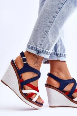 Sandały Na Koturnie Z Paseczkami Granatowe Ellen