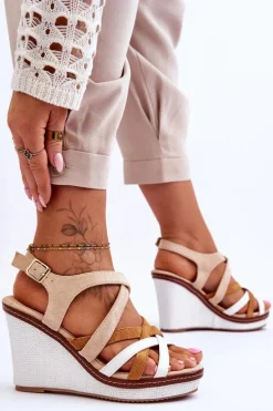 Sandały Na Koturnie Z Paseczkami Beżowe Ellen