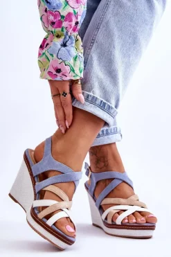 Sandały Na Koturnie Z Paseczkami Niebieskie Ellen