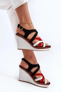 Sandały Na Koturnie Z Paseczkami Czarne Ellen