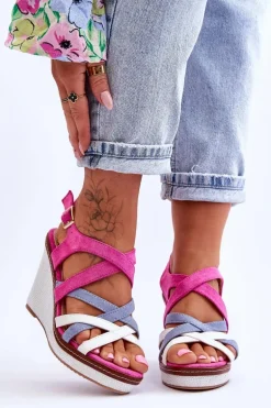 Sandały Na Koturnie Z Paseczkami Fuksja Ellen