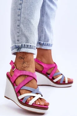 Sandały Na Koturnie Z Paseczkami Fuksja Ellen
