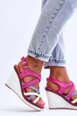 Sandały Na Koturnie Z Paseczkami Fuksja Ellen