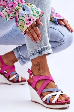 Sandały Na Koturnie Z Paseczkami Fuksja Ellen