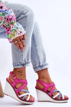 Sandały Na Koturnie Z Paseczkami Fuksja Ellen