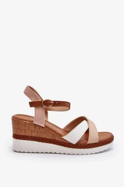 Sandały Na Koturnie Z Paskami Beżowe Kioda
