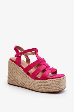 Sandały Na Koturnie Z Plecionką Fuksja Gnosis