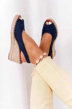 Sandały Na Koturnie Z Plecionką Granatowe Las Palomas