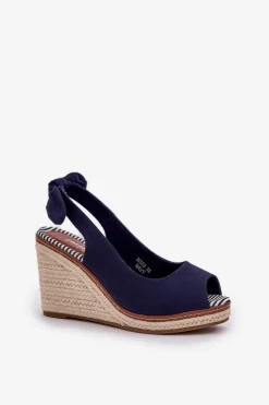 Sandały Na Koturnie Z Plecionką Granatowe Nanalis